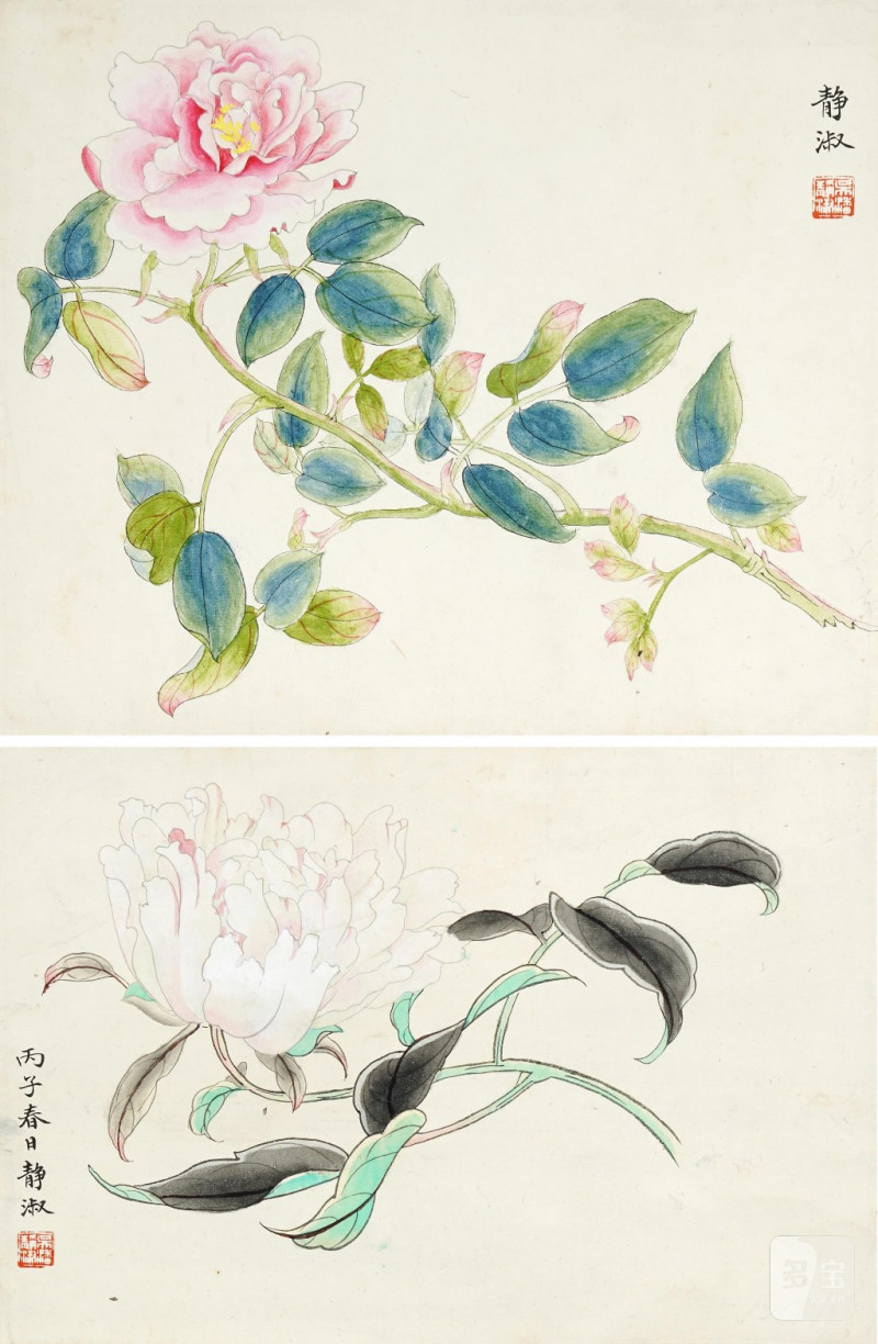    潘靜淑 花卉兩幅 - 图1